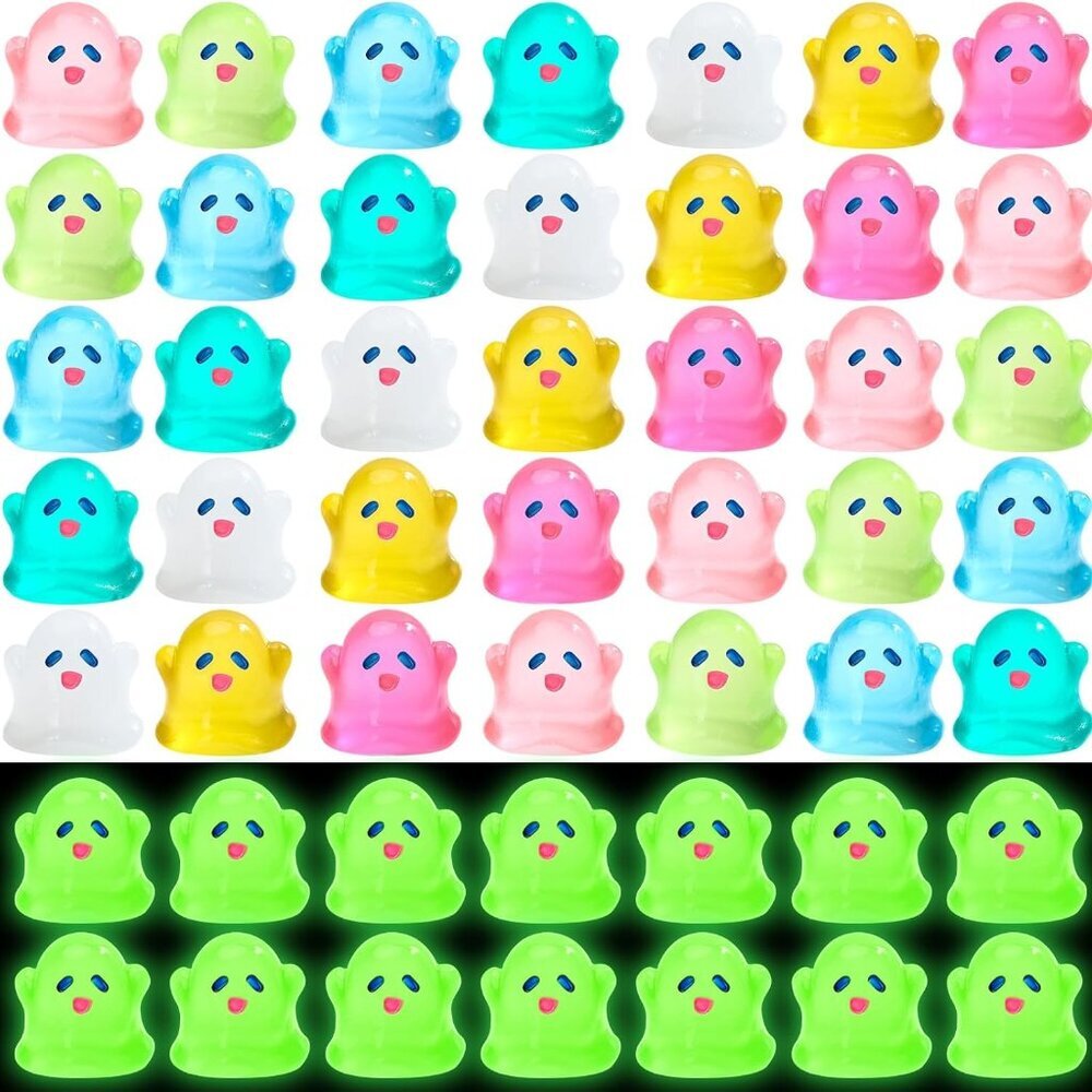 50 Pcs Halloween Mini Ghost, Luminous Ghost Figurines Miniature Ornaments Glow i